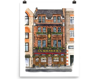 London Pub Art, The Gunmakers, London Pub | Framed Giclee Art Print, UK Watercolour Home Decor Illustration, Andie Laf Designs