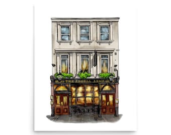 Stampa del pub Argyll Arms Soho di Londra, arte giclée con cornice e acquerello