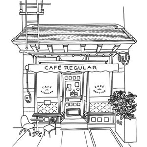 NYC Printable Colouring Sheet for Adult and Kids, Café Regular, Urban Sketching, Instant Download image 2