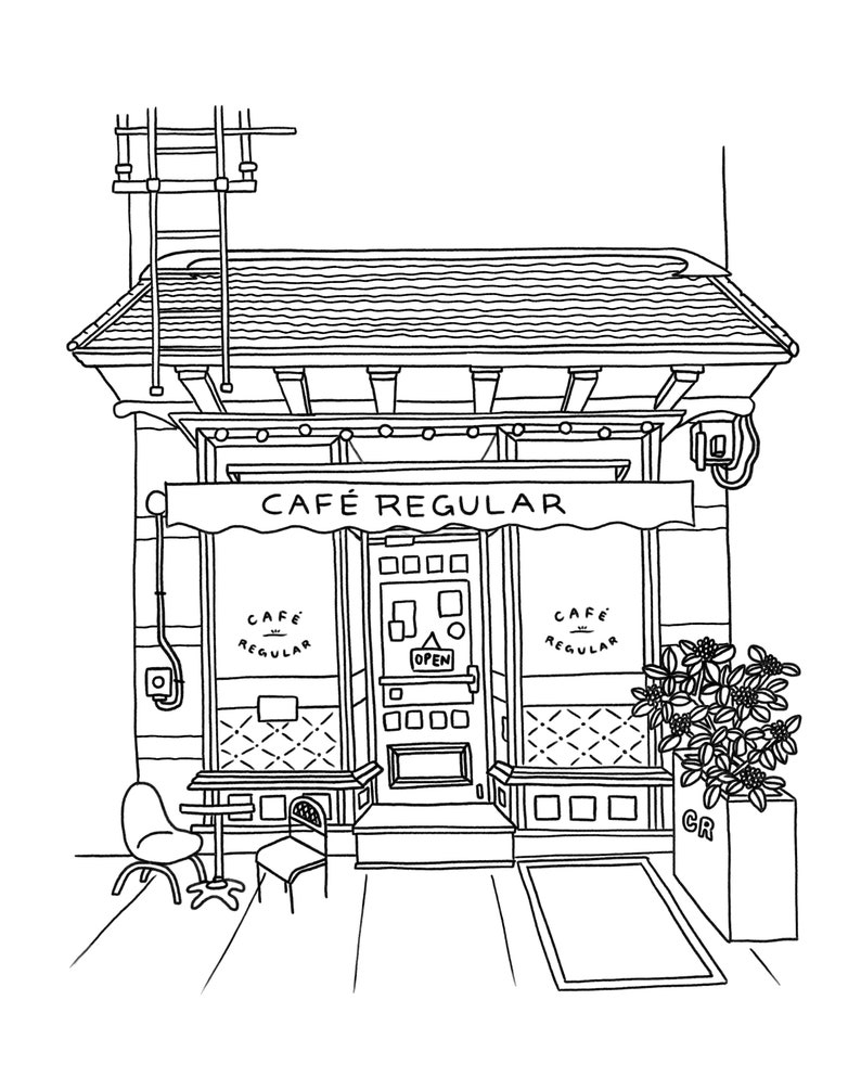 NYC Printable Colouring Sheet for Adult and Kids, Café Regular, Urban Sketching, Instant Download image 2