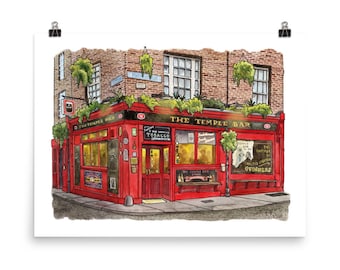 Dublin Art Print, The Temple Bar Pub of Dublin | Framed Giclee Art Print, Irish Pubs, Watercolour Home Decor, Andie Laf Designs