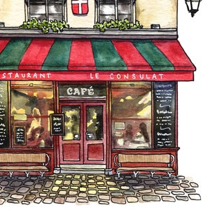 Paris Art Print, Le Consulat Cafe, Parisian Coffee Shop Framed Giclee Print, France Travel Art, Watercolour Home Decor, Andie Laf Designs image 6