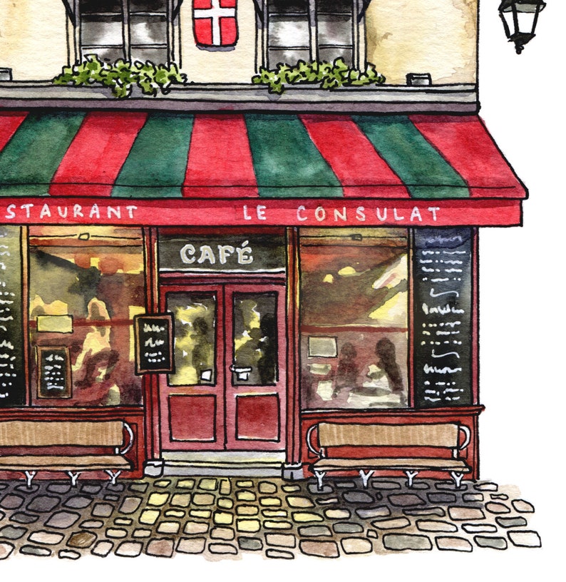 Paris Art Print, Le Consulat Cafe, Parisian Coffee Shop Framed Giclee Print, France Travel Art, Watercolour Home Decor, Andie Laf Designs image 6