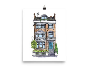 London Art Print, A Walk Through London  Urban Sketch 8x10 Framed Giclee Art Print, Watercolour Home Decor, Andie Laf Designs