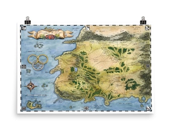 Wheel of Time Map Art Print, Fantasy Map Giclée, Watercolor and Ink