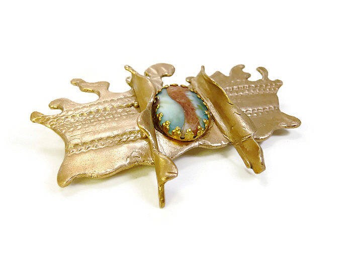 Broche Ancienne En Bronze Doré - Diamètre 6 Cm - Style Ethnique - Occasion
