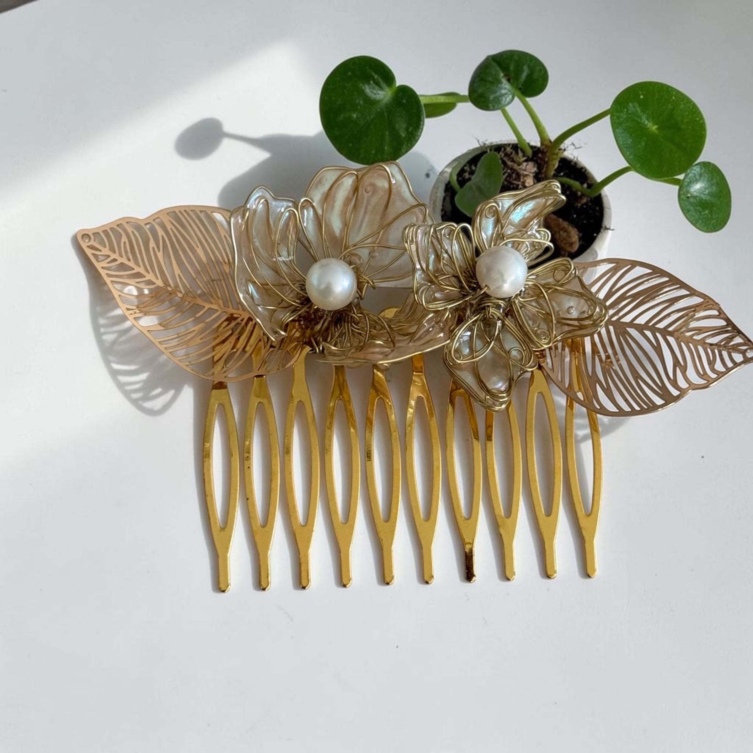 Vintage 1950\'s Brass and Guilded Enamel Comb with Handpainted Florals Painted Brass Comb - Etsy main image 4