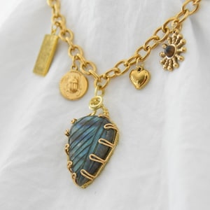 Labradorite stone  wrapped charms necklace