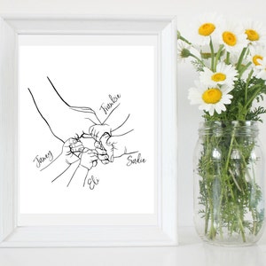 Mom & Children Hands Keepsake Art Print Up to Six Children