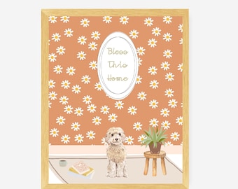 Bless this Home Daisy Wallpaper Cockapoo Book Coffee Plant Eclectic Art Print Daisy Art