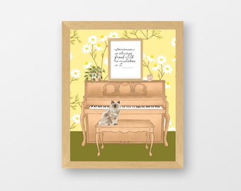 Anne of Green Gables Lucy Maud Montgomery Tomorrow is Always Fresh with No Mistakes in It Quote Vintage Floral Daisy Piano Cat or Dog Print