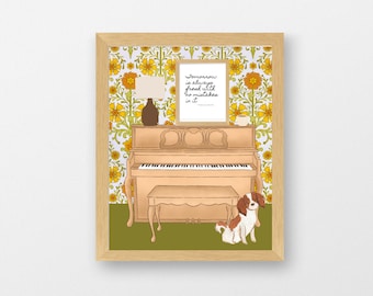 Anne of Green Gables Lucy Maud Montgomery Tomorrow is Always Fresh with No Mistakes in It Quote Vintage Floral Piano Cat or Dog Print