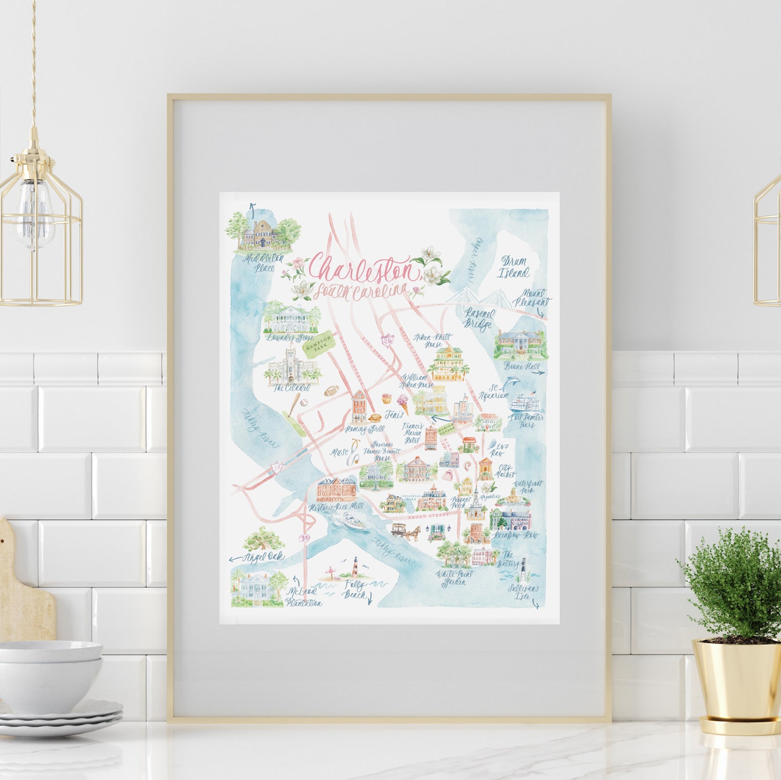 Charleston Map Art Print Hand Painted Wall Art Map Design - Etsy