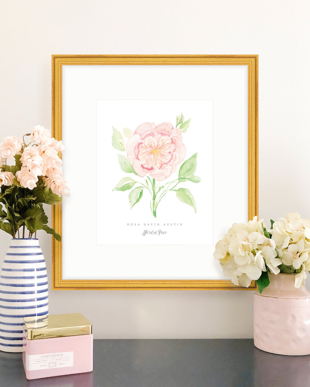 Pink Garden Rose Watercolor Floral Art Print; Watercolor Wall Art ...