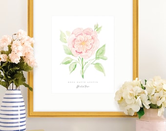Pink Garden Rose Watercolor Floral Art Print; Watercolor Wall Art; Floral Design; Grandmillenial Decor