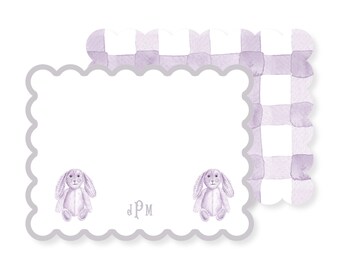 Lavender and White Bunny Personalized Stationery Set; Stationery Personalized; Stationery Sets For Letter Writing; Scalloped Stationery