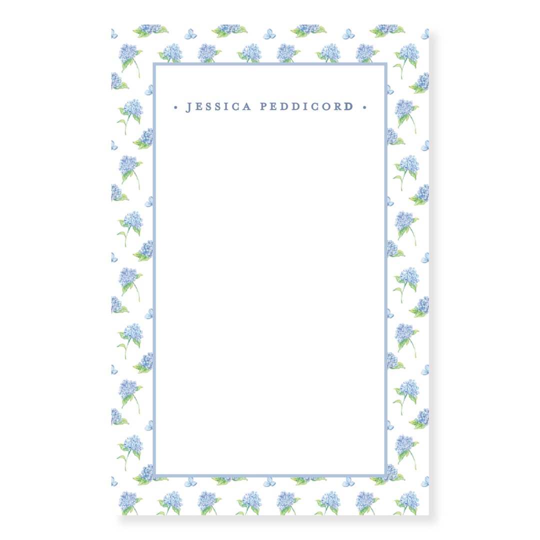 Blue Hydrangea Patterned Personalized Notepad; Watercolor Notepad ...