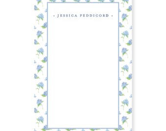 Blue Hydrangea Patterned Personalized Notepad; Watercolor Notepad; Watercolor Stationery; Custom Notepad