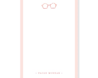 Pink Glasses Personalized Notepad; Watercolor Notepad; Watercolor Stationery; Custom Notepad