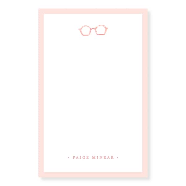 Pink Glasses Personalized Notepad; Watercolor Notepad; Watercolor Stationery; Custom Notepad