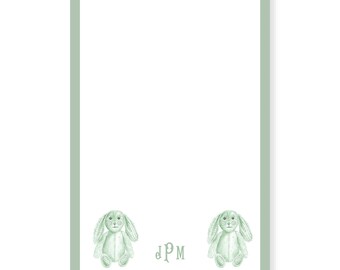 Green and White Bunny Personalized Notepad; Watercolor Notepad; Watercolor Stationery; Custom Notepad
