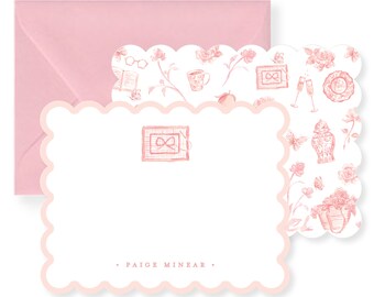 Rosa Needlepoint Toile personalisiertes Briefpapier-Set; Briefpapier personalisiert; Briefpapier-Sets zum Schreiben von Briefen; Überbackenes Briefpapier