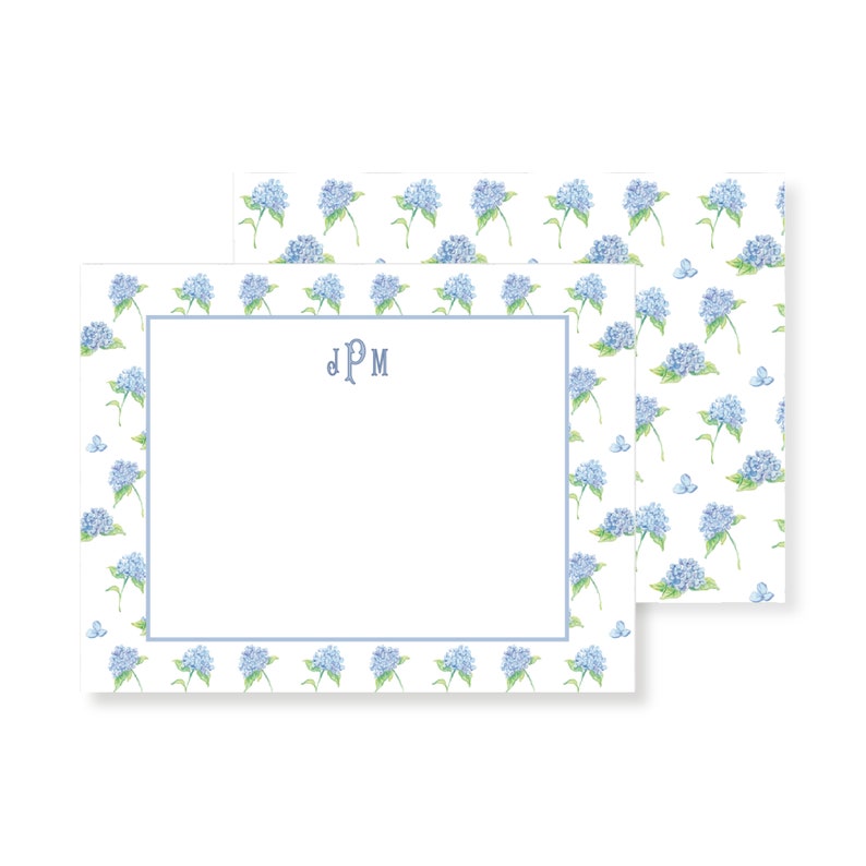 Blue Hydrangea Patterned Personalized Stationery Set; Watercolor ...