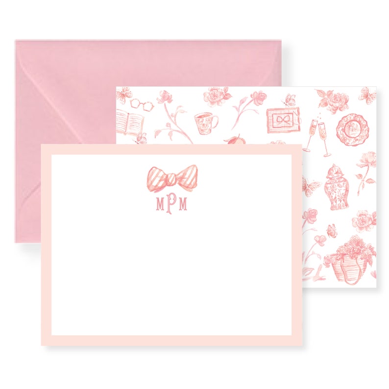 Pink Striped Bow Toile Personalized Stationery Set; Stationery Paper ...