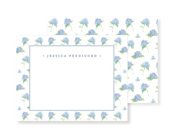 Blue Hydrangea Patterned Personalized Stationery Set; Watercolor Stationery; Customizable Stationery