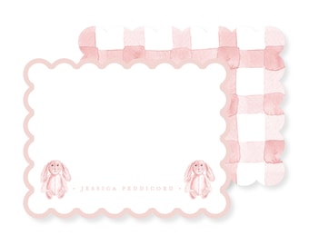 Blush Pink and White Personalized Stationery Set; Watercolor Stationery; Customizable Stationery; Scalloped Edge Stationery