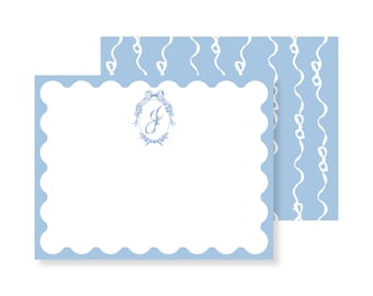 Blue Ribbons and Bows Personalized Stationery Set; Watercolor Stationery; Customizable Stationery