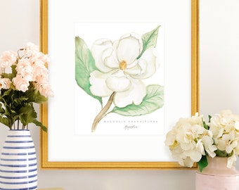 Magnolia Watercolor Floral Art Print; Hand Painted Wall Art; Floral Design; Grandmillenial Decor