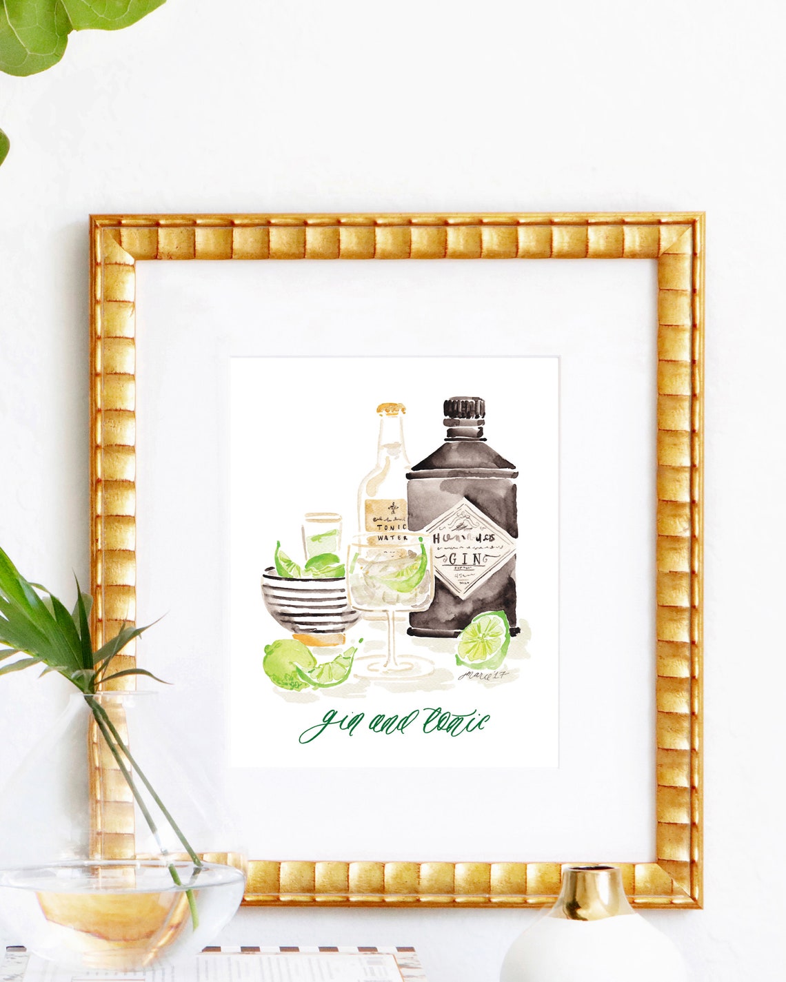 Gin and Tonic Watercolor Cocktail Art Print Bar Cart Decor Etsy