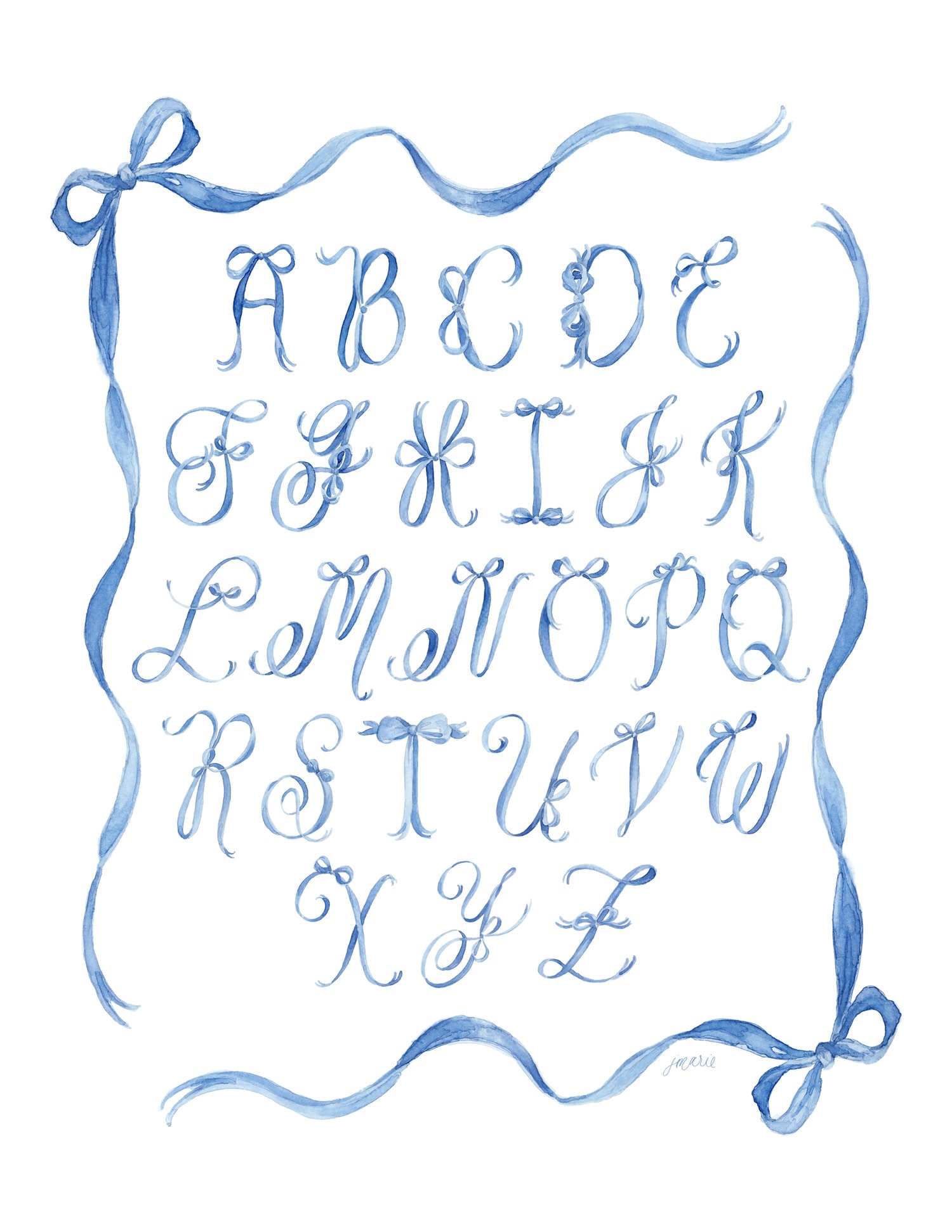 Blue Ribbons and Bows Personalized Stationery Set; Watercolor ...