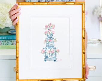 Tulipiere Art Print; Watercolor Wall Art; Floral Design; Grandmillenial Decor