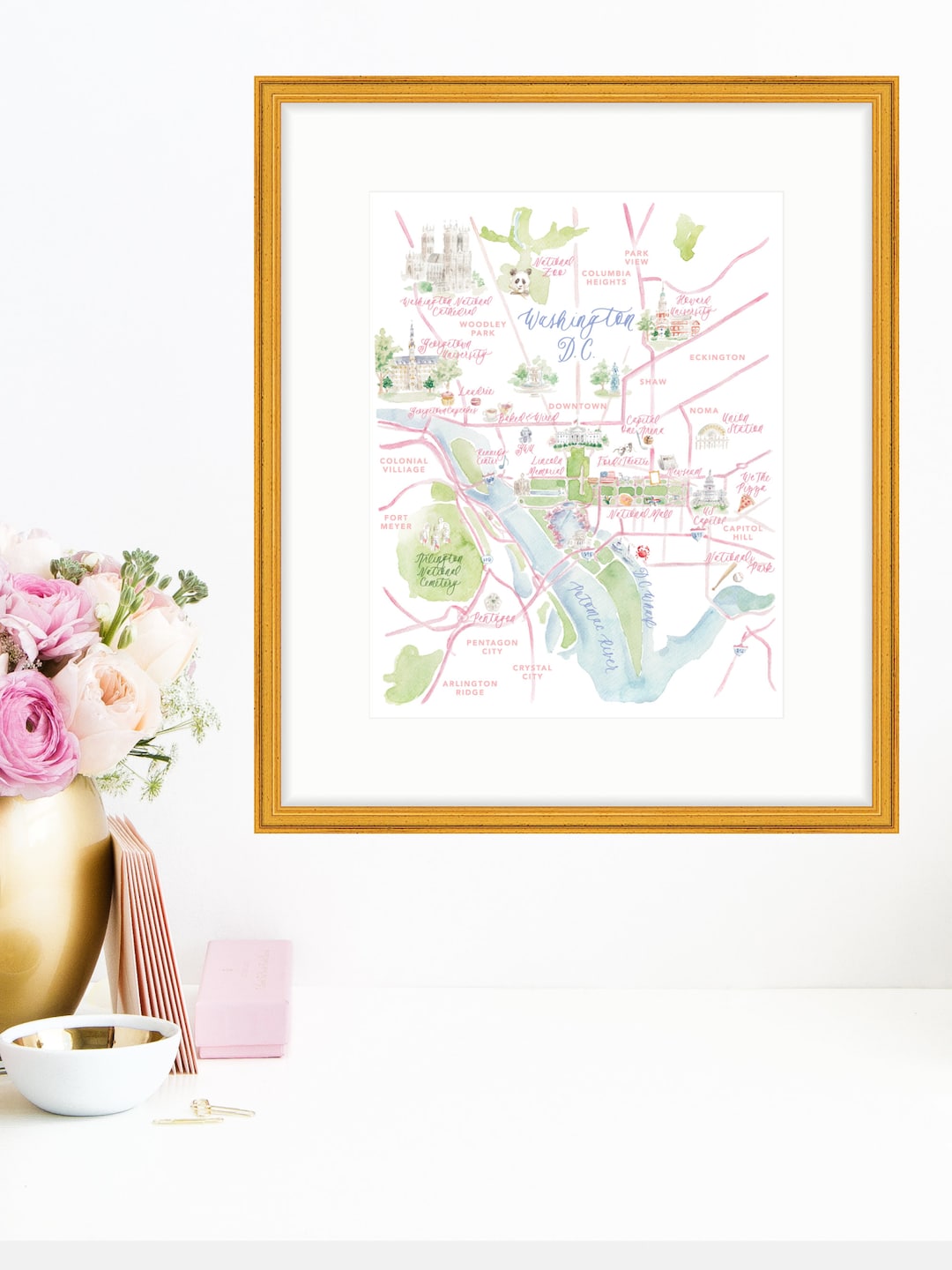 Washington DC Watercolor Map Art Print; Hand Painted Wall Art - Etsy