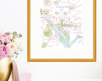 Washington DC Watercolor Map Art Print; Hand Painted Wall Art