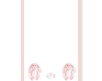 Blush Pink and White Bunny Personalized Notepad; Watercolor Notepad; Watercolor Stationery; Custom Notepad