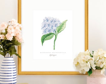 Blue Hydrangea Watercolor Floral Art Print; Hand Painted Wall Art; Floral Design; Grandmillenial Decor