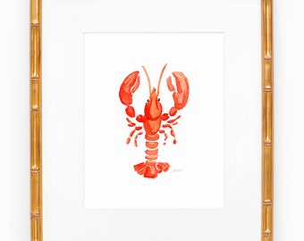 Lobster Watercolor Art Print; Hand Painted Wall Art