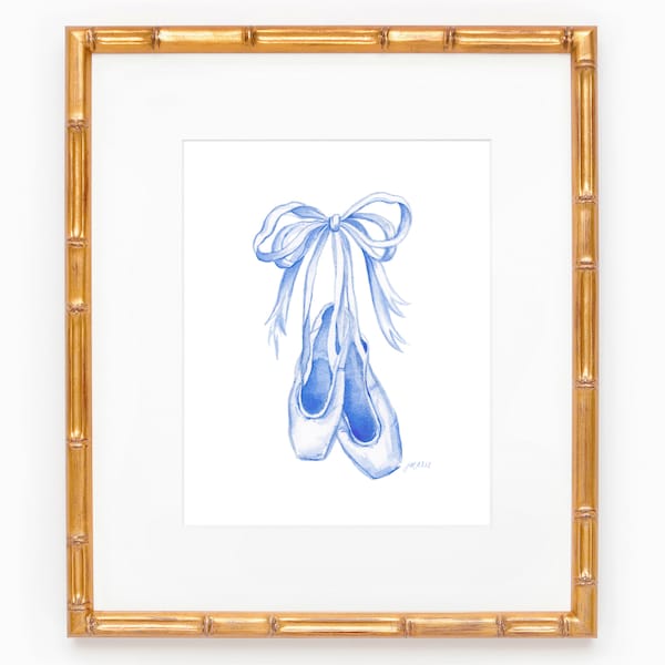 Pointe Shoes Watercolor Art Print; Watercolor Wall Art; Christmas Decor; Grandmillennial Decor; Ballet Art (Blue & Pink Available)