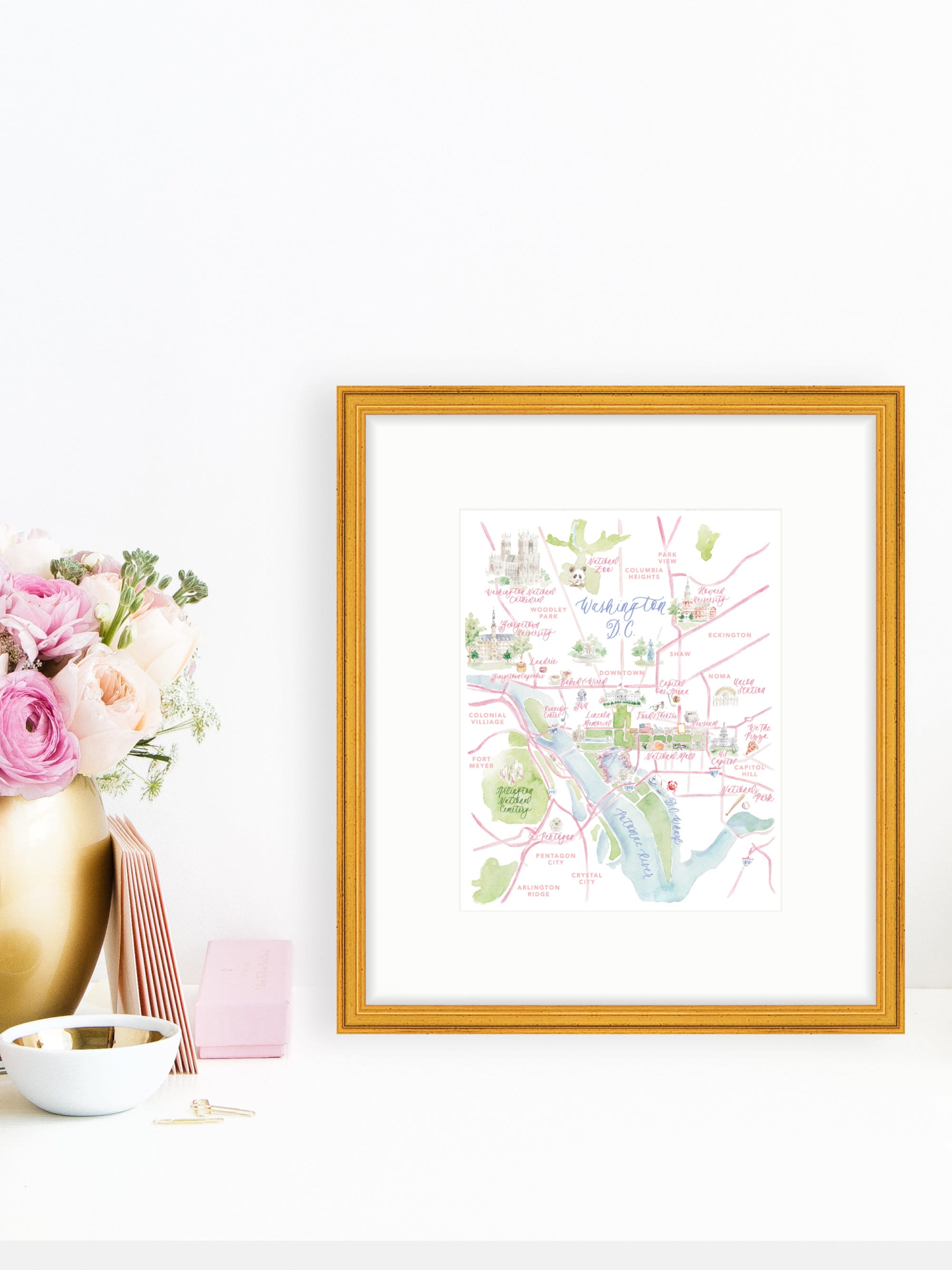 Washington DC Watercolor Map Art Print; Hand Painted Wall Art - Etsy