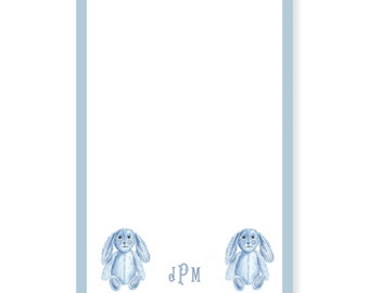 Blue and White Bunny Personalized Notepad; Watercolor Notepad; Watercolor Stationery; Custom Notepad