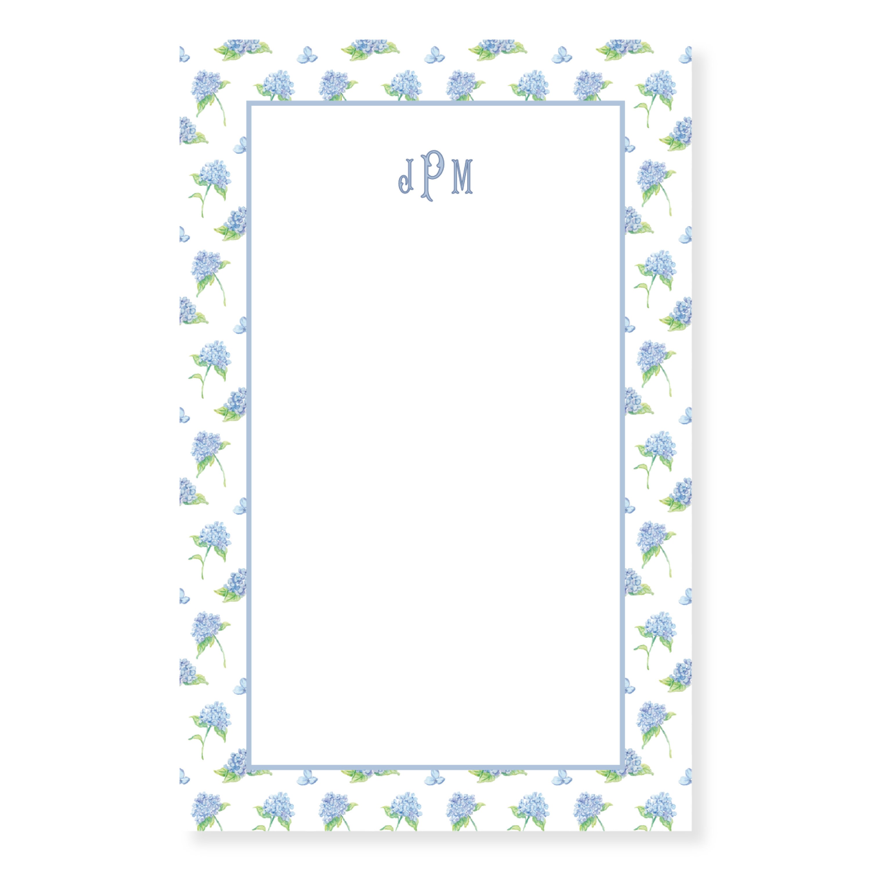 Blue Hydrangea Patterned Personalized Notepad; Watercolor Notepad ...