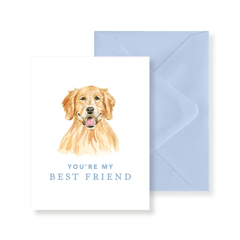 You're My Best Friend Watercolor Greeting Card Watercolor Card Puppy Card Dog Card Golden Retriever Card image 1
