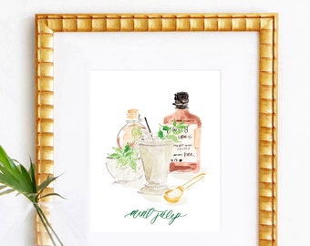 Mint Julep Watercolor Cocktail Art Print; Bar Cart Decor; Watercolor Drink Print; Watercolor Bar Cart Painting; Cocktail Wall Art