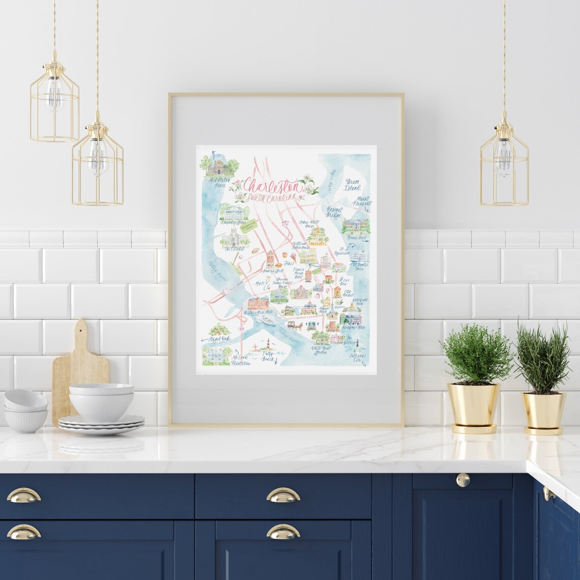Charleston Map Art Print Hand Painted Wall Art Map Design - Etsy