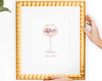 Rosé Watercolor Cocktail Art Print; Bar Cart Decor; Watercolor Drink Print; Watercolor Bar Cart Painting; Cocktail Wall Art