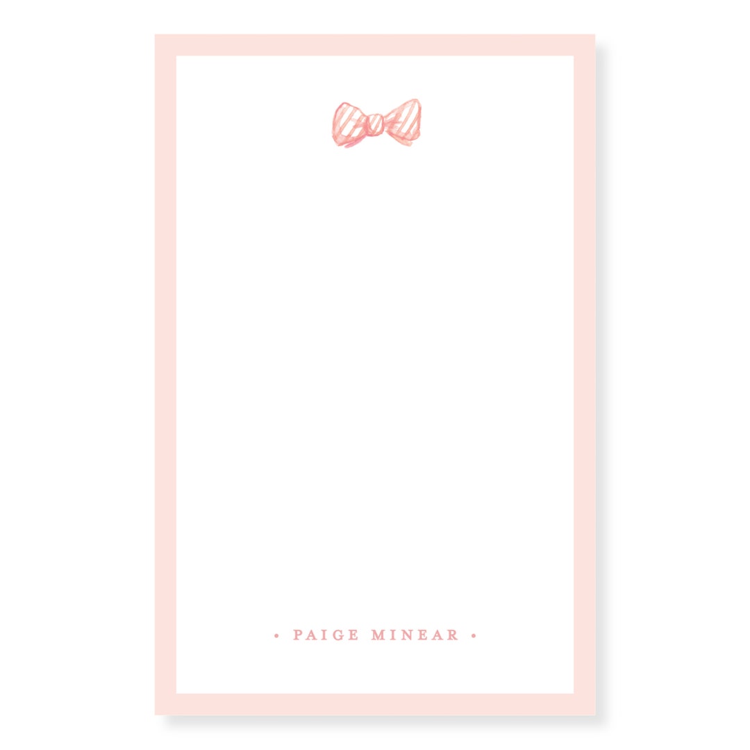 Bow Notepad Pink Striped Bow Personalized Notepad; Watercolor Notepad; Watercolor ...
