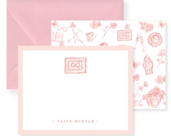 Pink Needlepoint Toile Personalized Stationery Set; Stationery Paper; Stationery Personalized; Stationery Sets For Letter Writing